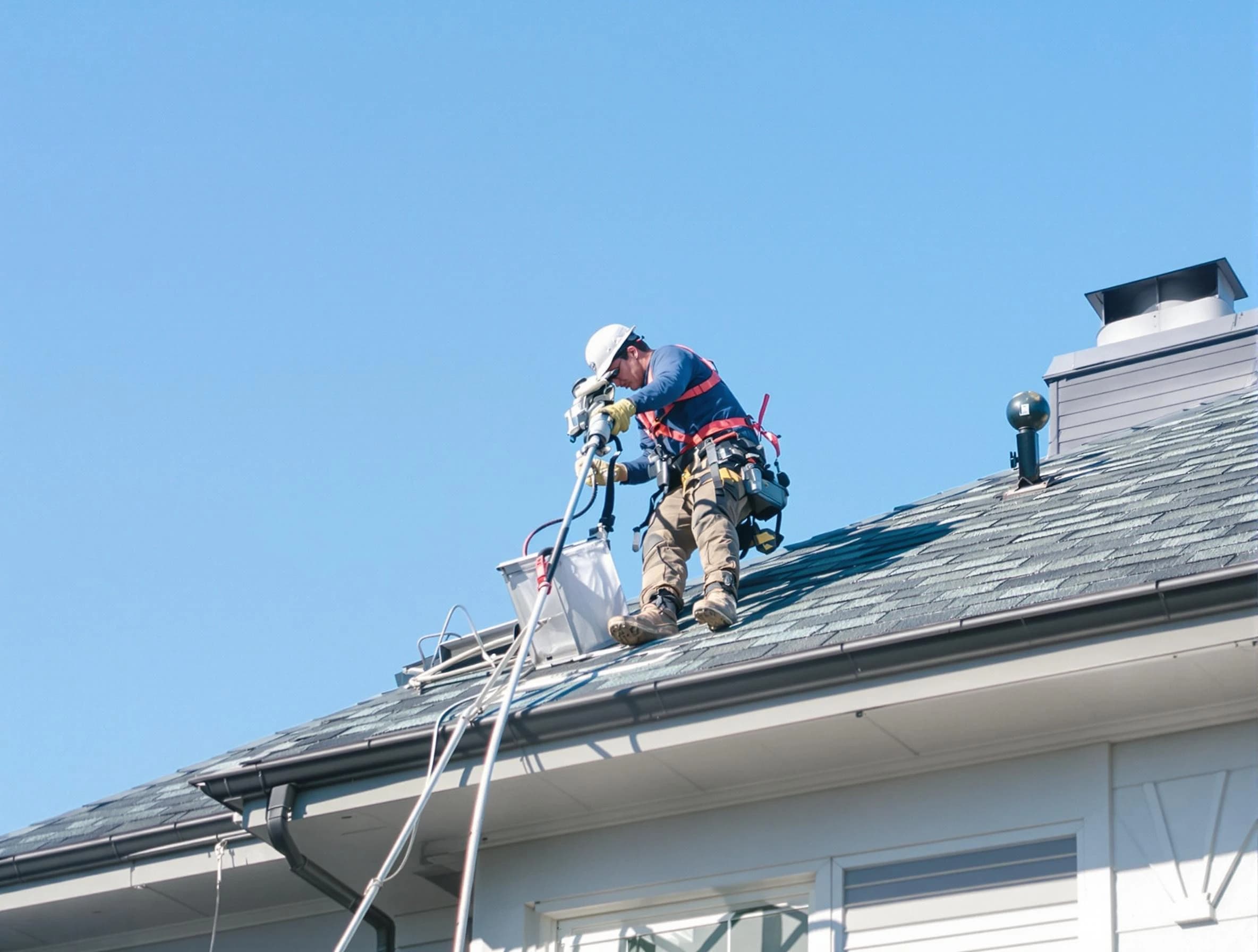 Littleton Dryer Vent Cleaning certified technician cleaning a roof-mounted dryer vent system in Littleton