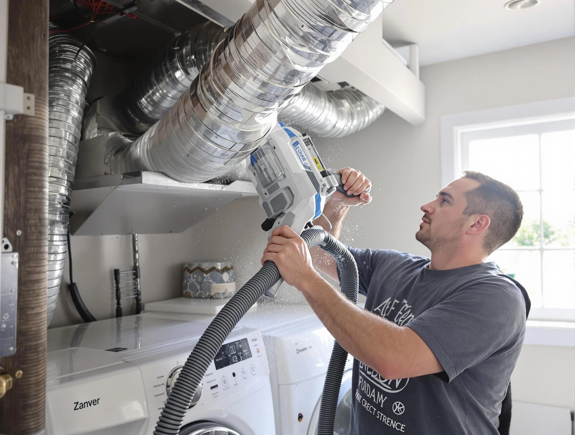 Littleton Dryer Vent Cleaning specialist cleaning deep within a dryer vent duct system in Littleton