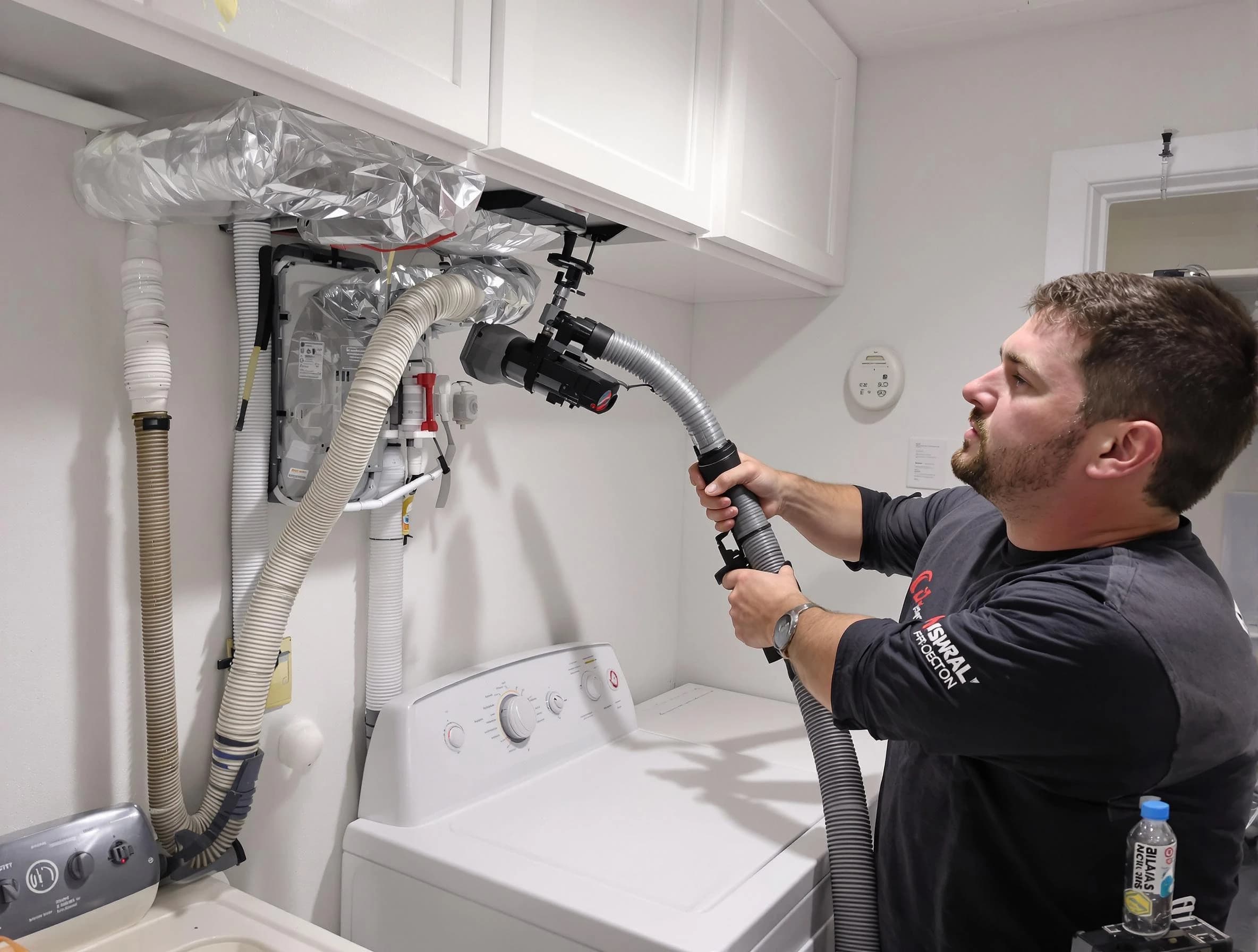 Littleton Dryer Vent Cleaning certified technician performing safety-focused gas dryer vent cleaning in Littleton